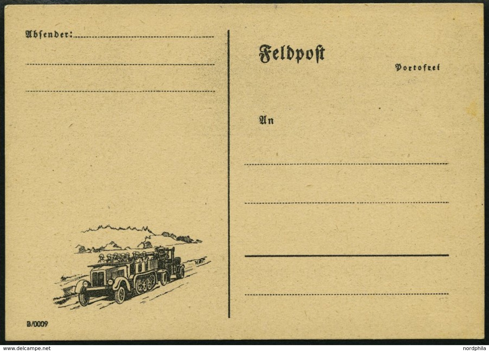 FELDPOST II. WK BELEGE Ungebrauchte Feldpostkarte, Links Kettenfahrzeug, Pracht - Besetzungen 1938-45