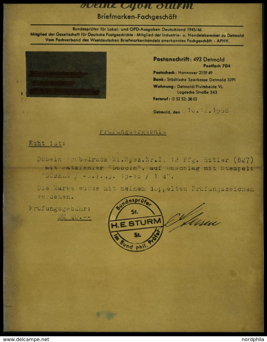 DÖBELN PII/I BRIEF, Probedruck: 1945, 12 Pf. Lebhaftkarminrot Mit Satzfehler Döbcln (c Statt E), Brief Links Nicht Ganz  - Posta Privata & Locale