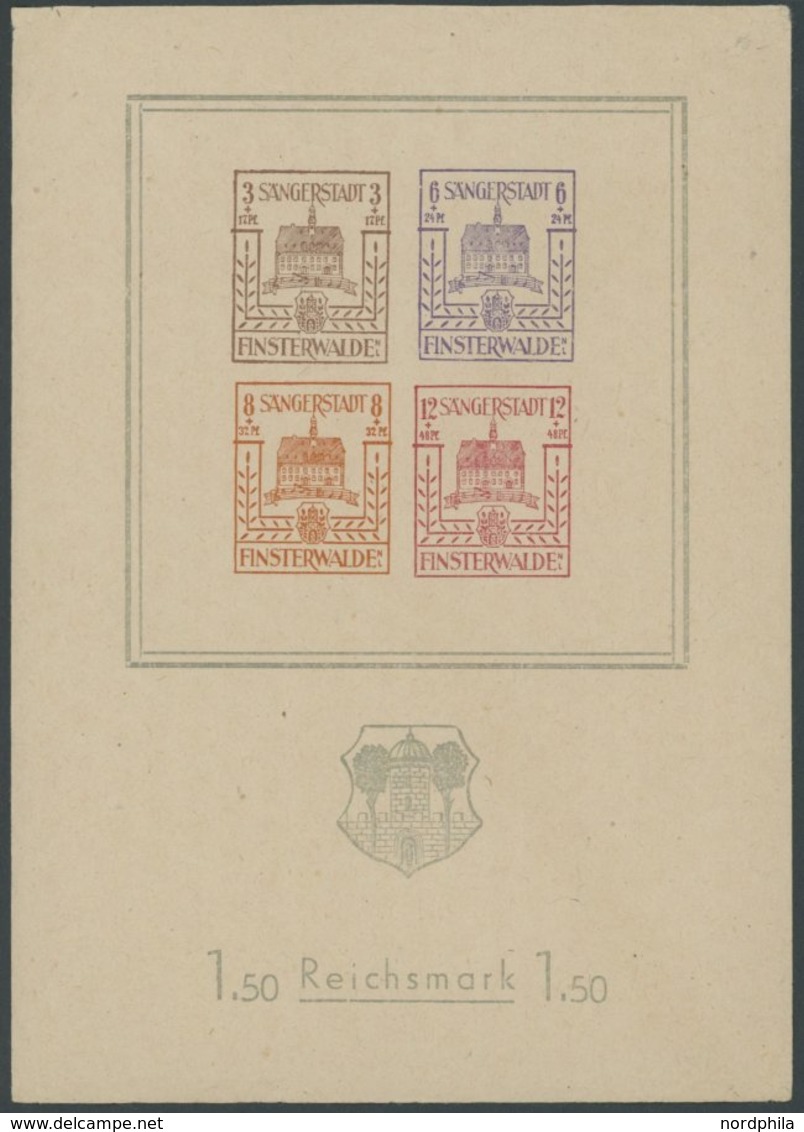 FINSTERWALDE Bl. 2 **, 1946, Block Wiederaufbau, Großes Wappen, Postfrisch, Feinst (Eckknitter), Mi. 80.- - Private & Local Mails