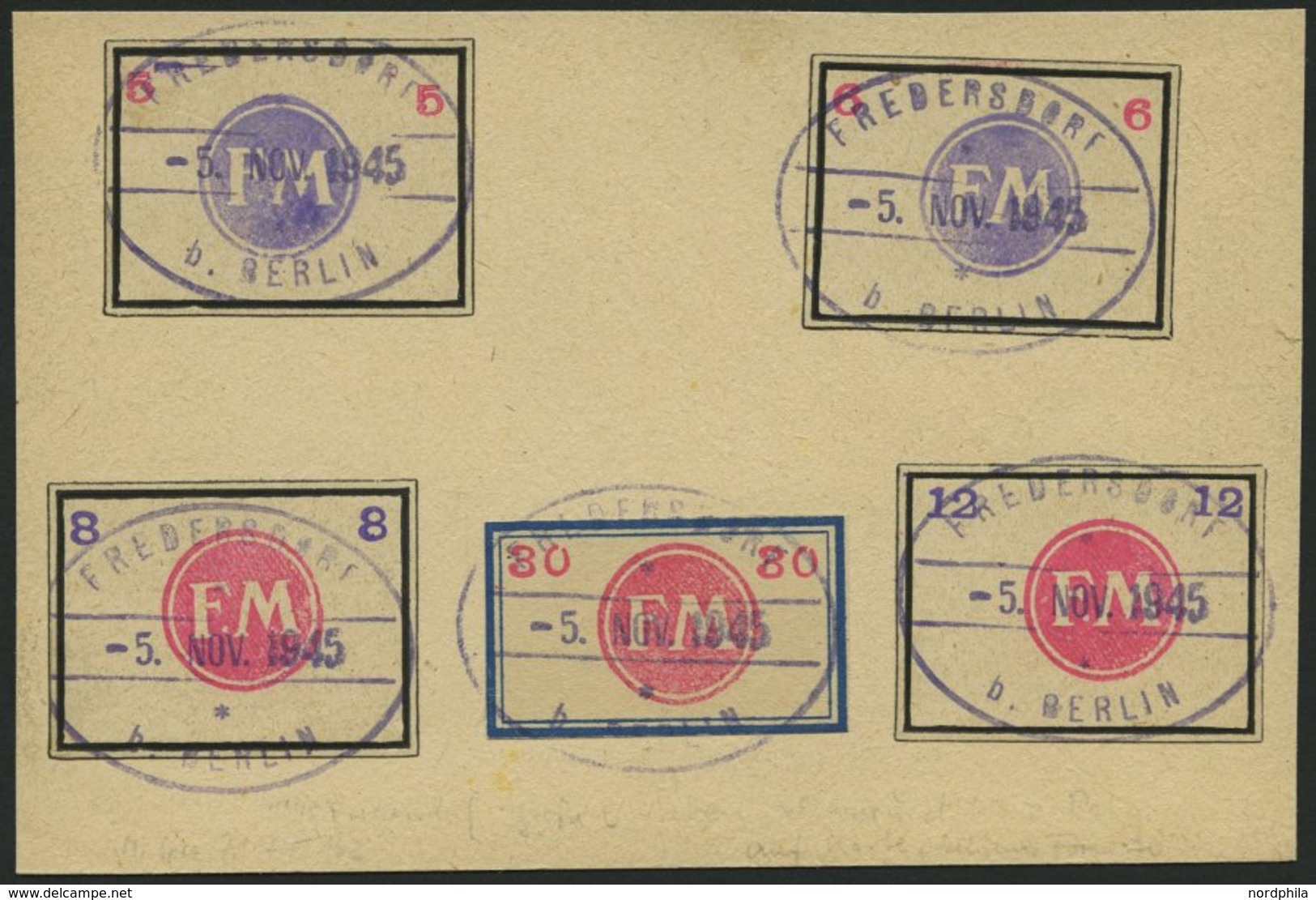 FREDERSDORF Sp246-49,55 BRIEF, 1945, 5 - 12 Pf., Rahmengröße 38x28 Mm, Kleine Wertziffern Und 30 Pf., Rahmengröße 39x23. - Privatpost