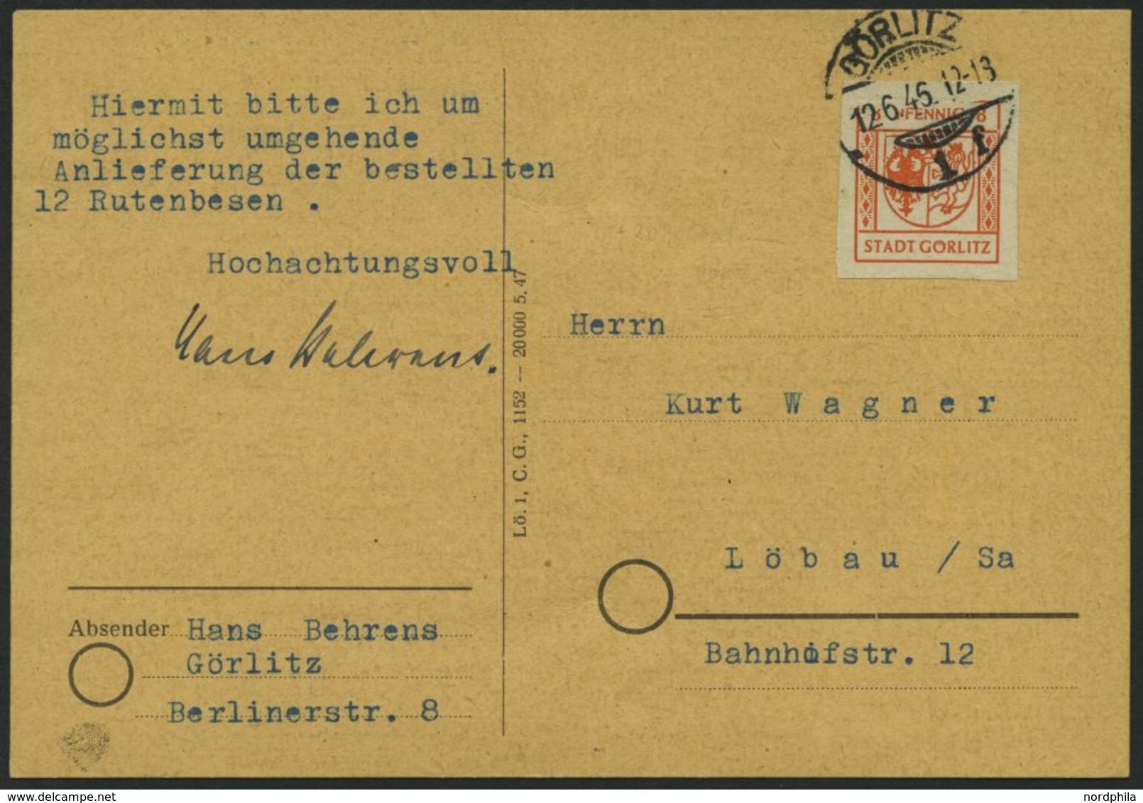 GÖRLITZ 3U BRIEF, 1945, 8 Pf. Rotorange, Graues Papier, Ungezähnt, Prachtbrief, R! - Privatpost