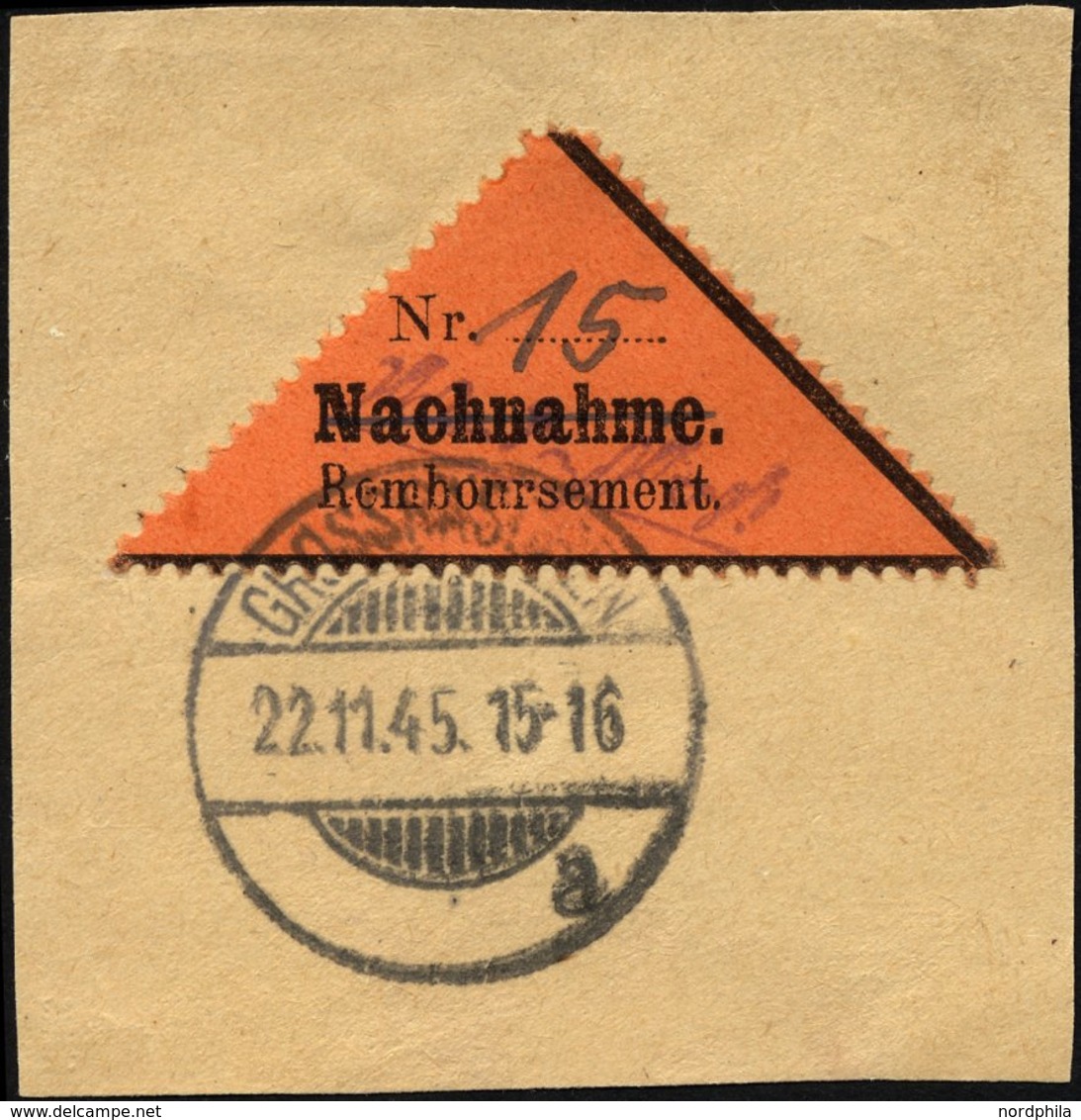 GROSSRÄSCHEN-VORLÄUFER V 2AI BrfStk, 1945, 15 Pf. Schwarz Auf Bräunlichrot, Nachnahme In Antiqua, Prachtbriefstück, Gepr - Privatpost