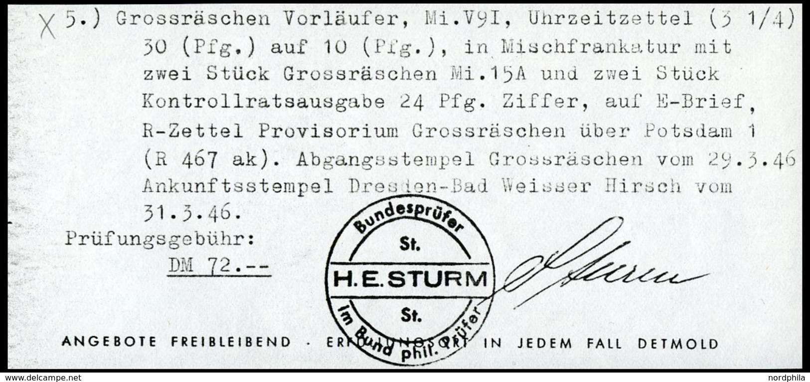 GROSSRÄSCHEN-VORLÄUFER V 9I BRIEF, 1945, 30 Pf. Uhrzeitklebezettel Mit Abart Wertangabe 10 Verbessert In 30 Mit Zusatz-M - Privatpost