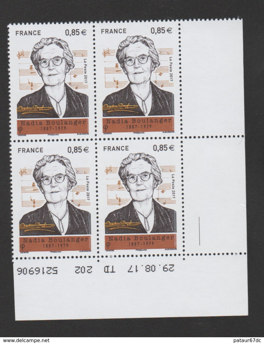 FRANCE / 2017 / Y&T N° 5169 ** : Nadia Boulanger X 4 - Coin Daté 2017 08 29 Renversé (-) - TD 202 - 2010-2019