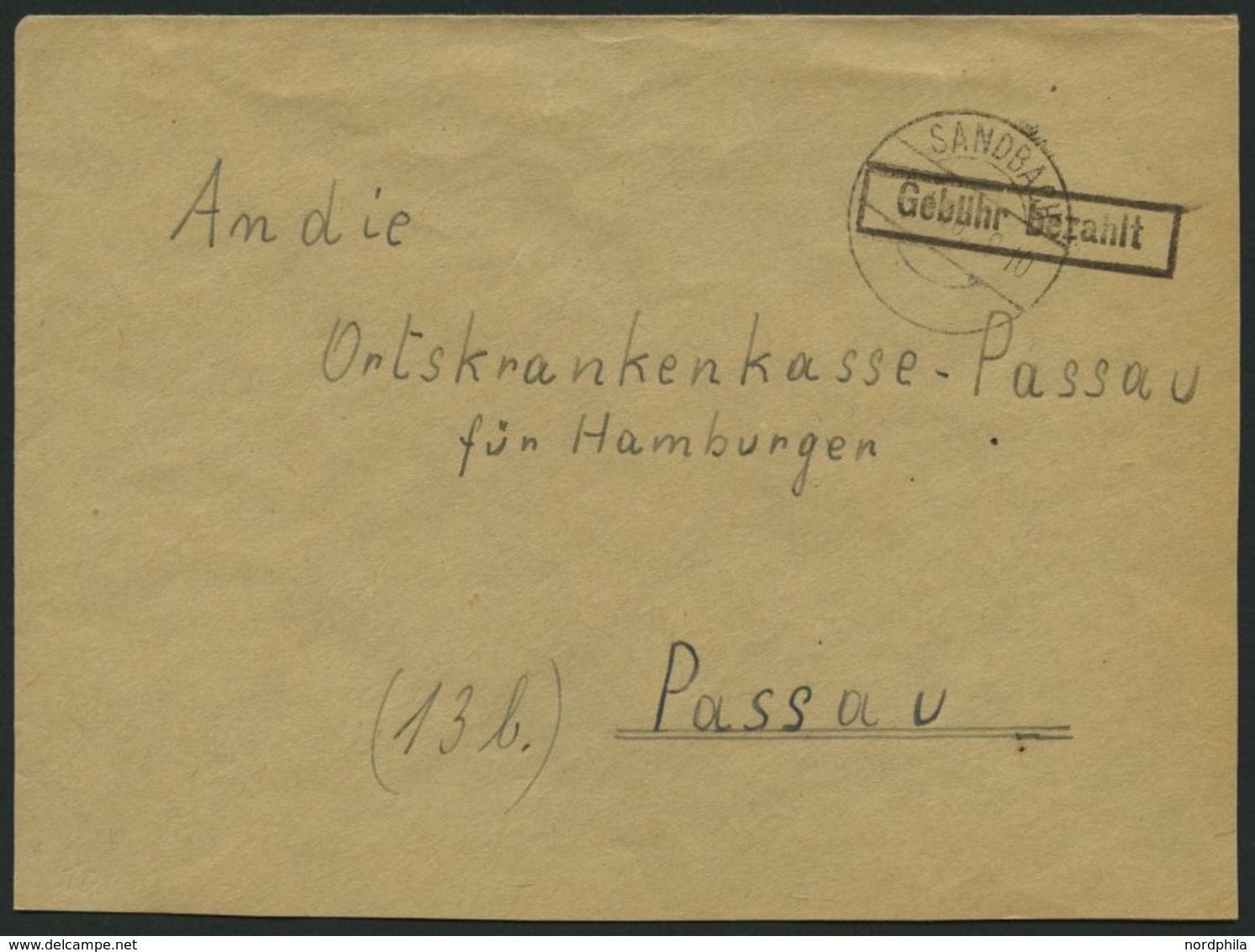 ALL. BES. GEBÜHR BEZAHLT SANDBACH, 1946, R1 Gebühr Bezahlt, Prachtbrief - Other & Unclassified