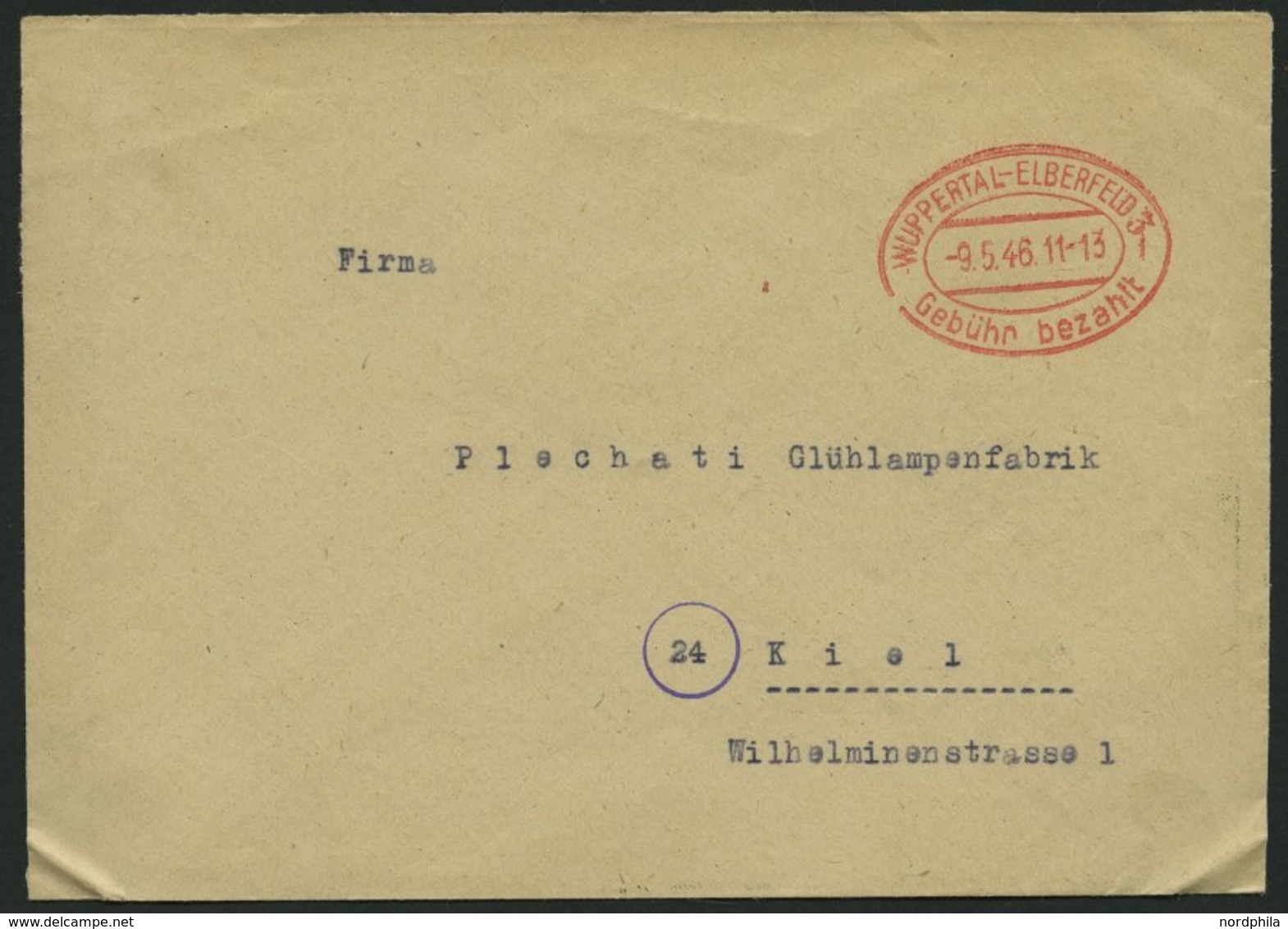 ALL. BES. GEBÜHR BEZAHLT WUPPERTAL-ELBERFELD Gebühr Bezahlt, 9.5.46, Roter Ellipsenstempel, Brief Feinst - Other & Unclassified