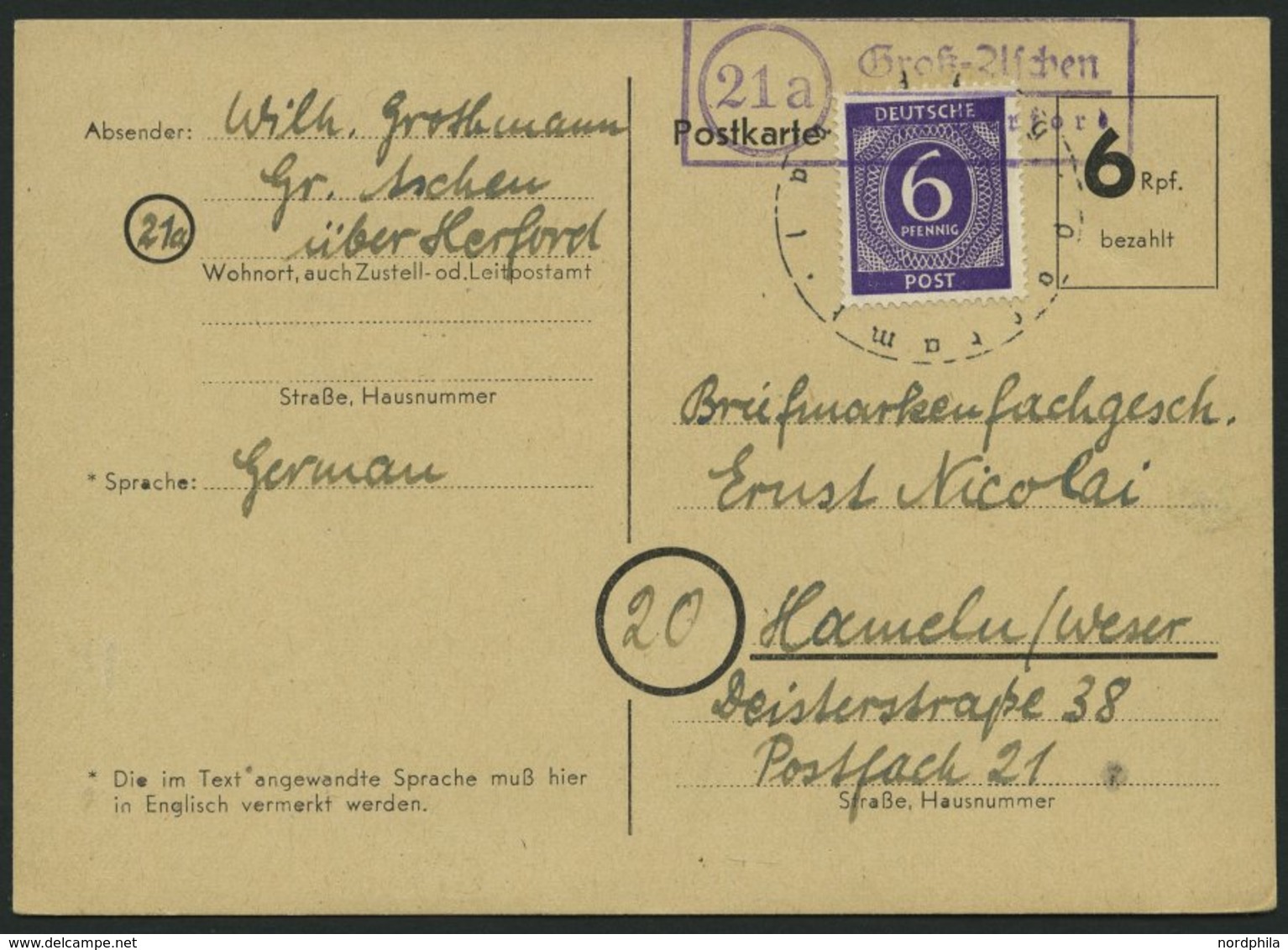 ALL. BES. AUFBRAUCHAUSGABEN P 672 BRIEF, 1946, 6 Pf. Schwarz Auf Hellsämisch Mit 6 Pf. Alliierte Besetzung, Postnebenste - Sonstige & Ohne Zuordnung