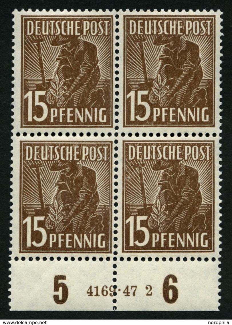 ALLIIERTE BES. 948bPOR **, 1947, 15 Pf Dunkelbraun, 99x Im Bogen, Plattendruck, Der Ausgetrennte Viererblock Mit HAN 416 - Autres & Non Classés