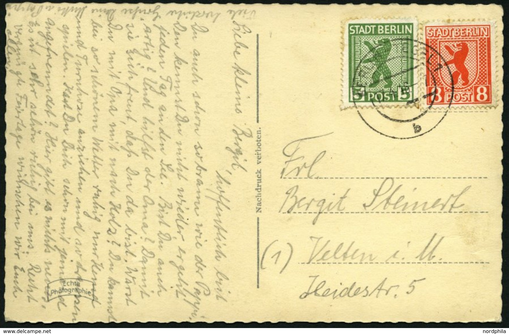 BERLIN UND BRANDENBURG 3AXIII BRIEF, 1945, 8 Pf. Orangerot, Gezähnt, Mit Abart Großer Fleck Rechts In Und Neben Linker 8 - Altri & Non Classificati