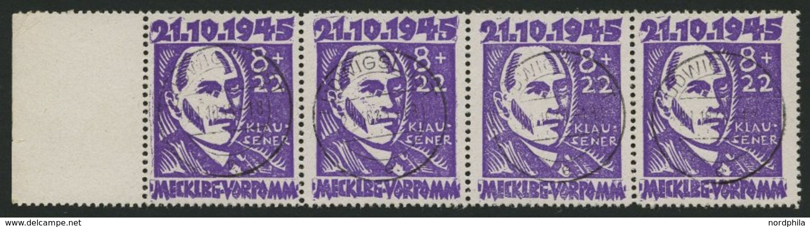 MECKLENBURG-VORPOMMERN 21III,VII O, 1945, 8 Pf. Faschismus Im Waagerechten Randviererstreifen, Dabei Die Plattenfehler A - Autres & Non Classés