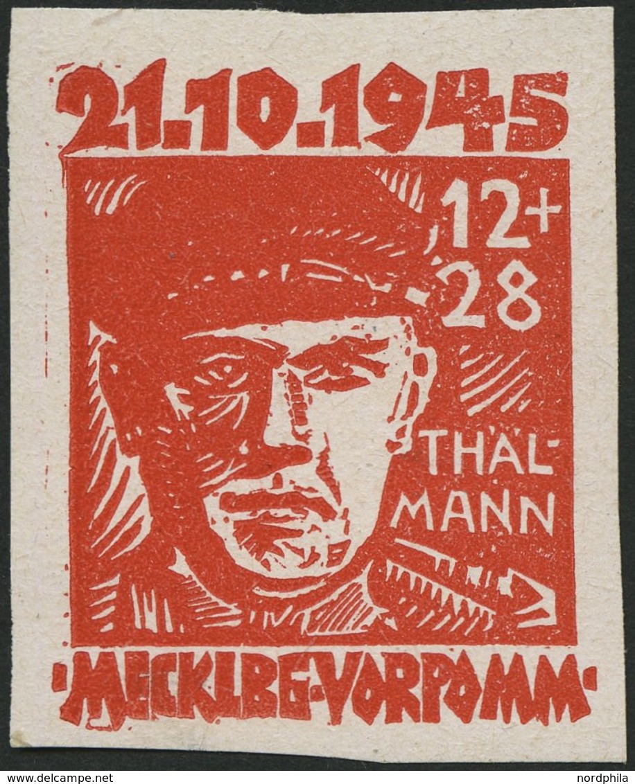 MECKLENBURG-VORPOMMERN 22bU *, 1945, 12 Pf. Orangerot Faschismus, Ungezähnt, Unten Kleine Anhaftung Sonst Pracht, Fotoat - Autres & Non Classés