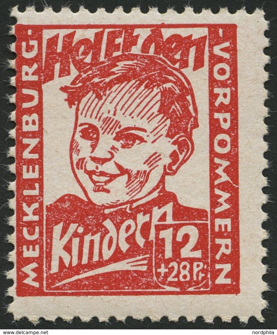 MECKLENBURG-VORPOMMERN 28b **, 1945, 12 Pf. Dunkelrosa Kinderhilfe, Pracht, Gepr. Kramp, Mi. 80.- - Sonstige & Ohne Zuordnung