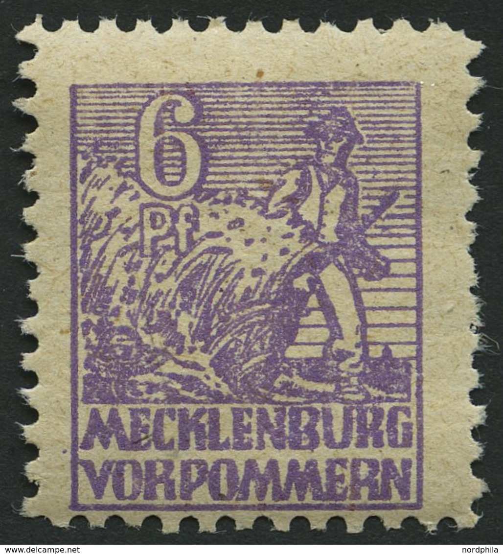 MECKLENBURG-VORPOMMERN 33ye **, 1946, 6 Pf. Grauviolett, Graues Papier, Mit Rückseitigem Abklatsch, Pracht, Gepr. Kramp, - Other & Unclassified