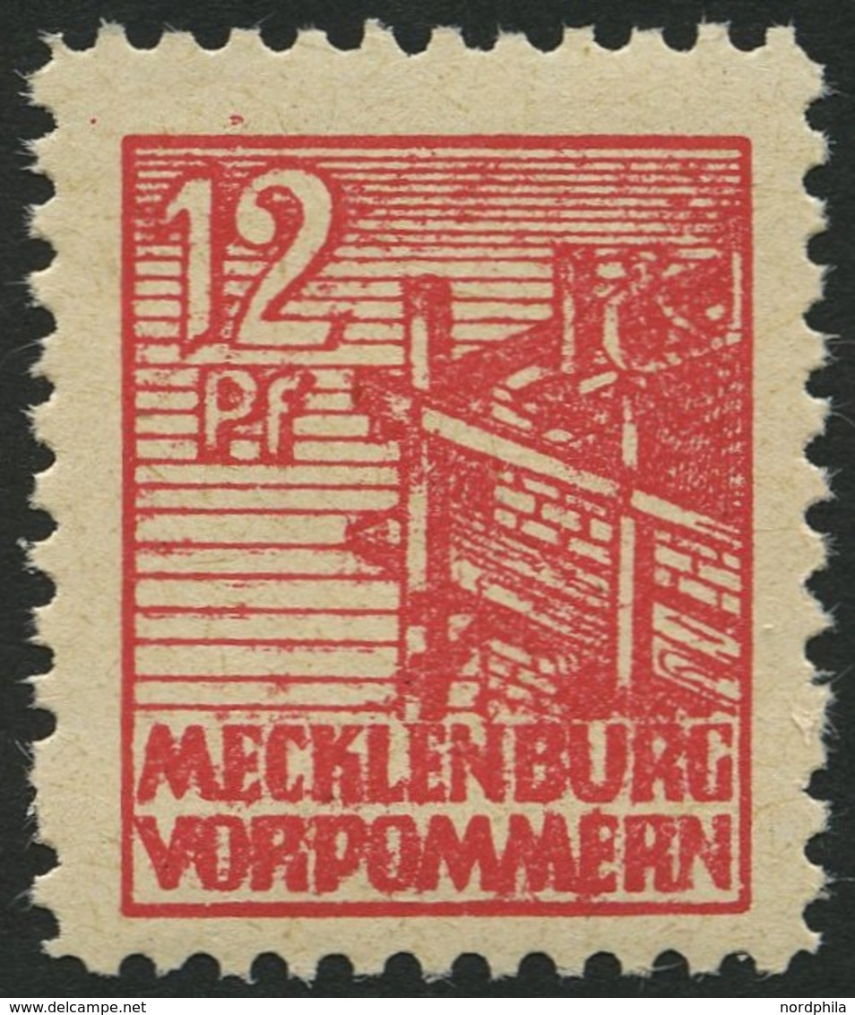 MECKLENBURG-VORPOMMERN 36zb **, 1946, 12 Pf. Rot, Dünnes Papier, Pracht, Gepr. Kramp, Mi. 110.- - Autres & Non Classés