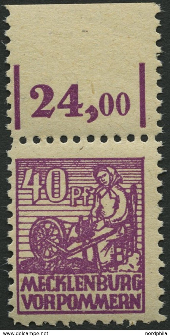 MECKLENBURG-VORPOMMERN 40yb **, 1946, 40 Pf. Violettpurpur, Oberrandstück, Pracht, Gepr. Kramp, Mi. (100.-) - Other & Unclassified