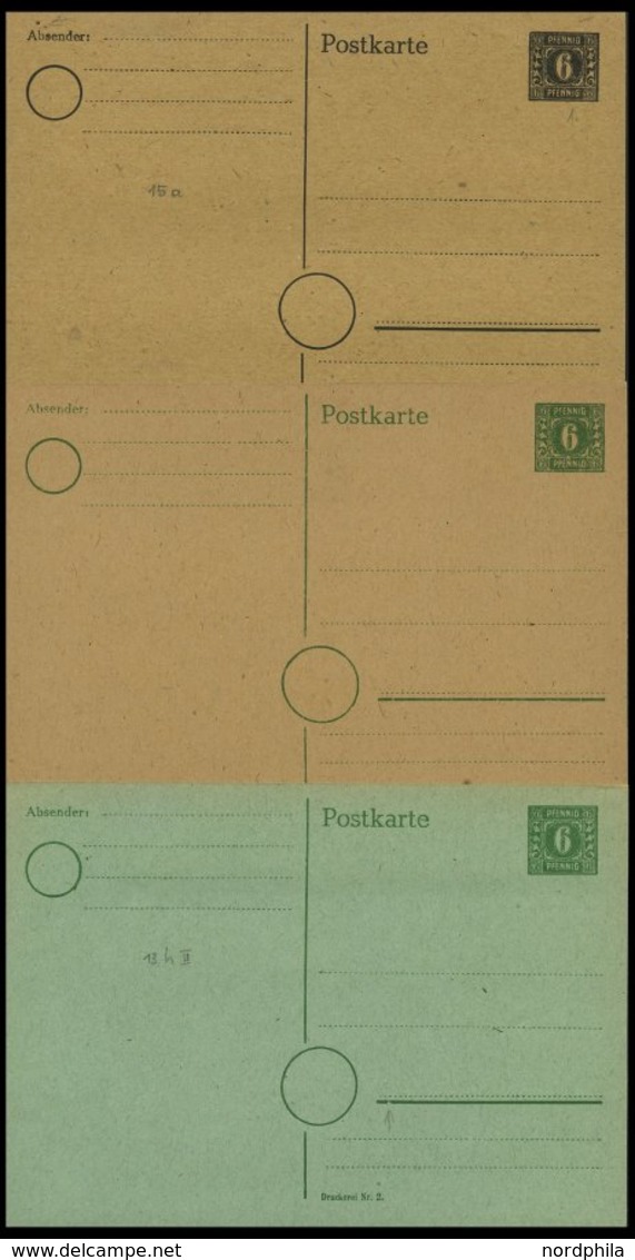 MECKLENBURG-VORPOMMERN P 5-7 BRIEF, Ganzsachen: 1945, 6 Pf., 6 Ungebrauchte Karten: P 5a,b, P 6 (3 Verschiedene Kartons) - Other & Unclassified