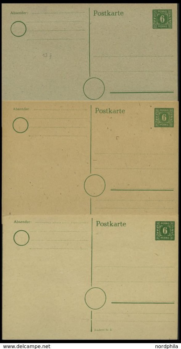 MECKLENBURG-VORPOMMERN P 5-7 BRIEF, Ganzsachen: 1945, 6 Pf., 6 Ungebrauchte Karten: P 5a,b, P 6 (3 Verschiedene Kartons) - Other & Unclassified