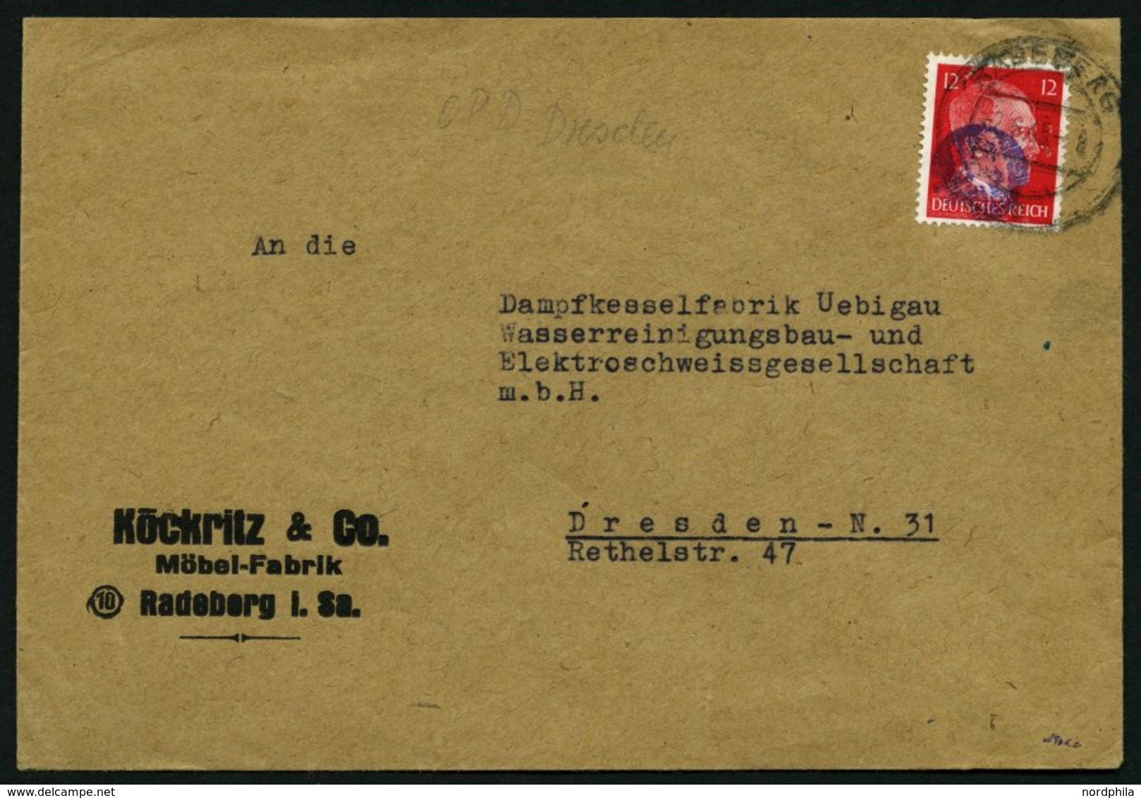 SÄCHSISCHE SCHWÄRZUNGEN AP 827II BRIEF, RADEBERG, 12 Pf. Auf Brief Nach Dresden, Pracht, Signiert - Autres & Non Classés