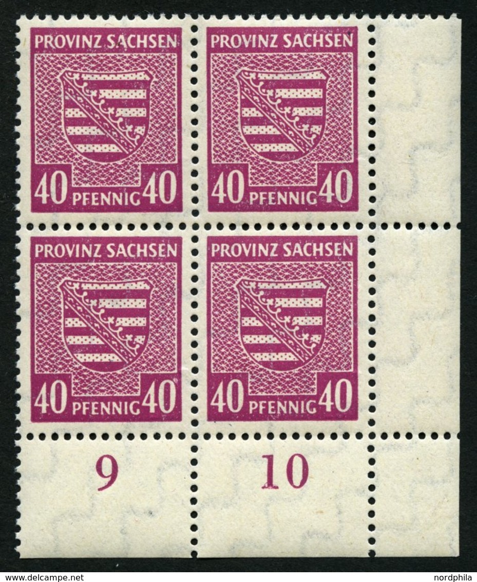 PROVINZ SACHSEN 84Xa VB **, 1945, 40 Pf. Dunkellilarosa, Wz. 1X, Im Unteren Rechten Eckrandviererblock, Dabei Plattenfeh - Altri & Non Classificati