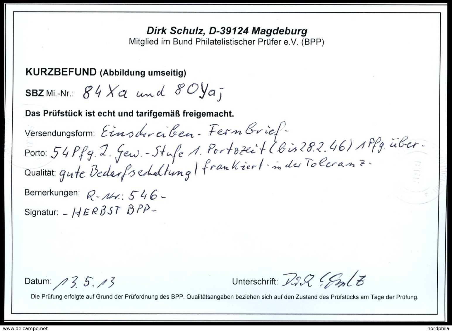 PROVINZ SACHSEN 80Ya,84Xa BRIEF, 1945, 40 Pf. Dunkellilarosa, Wz. 1X Und 15 Pf. Mittellilakarmin, Wz. 1Y, Auf Einschreib - Other & Unclassified