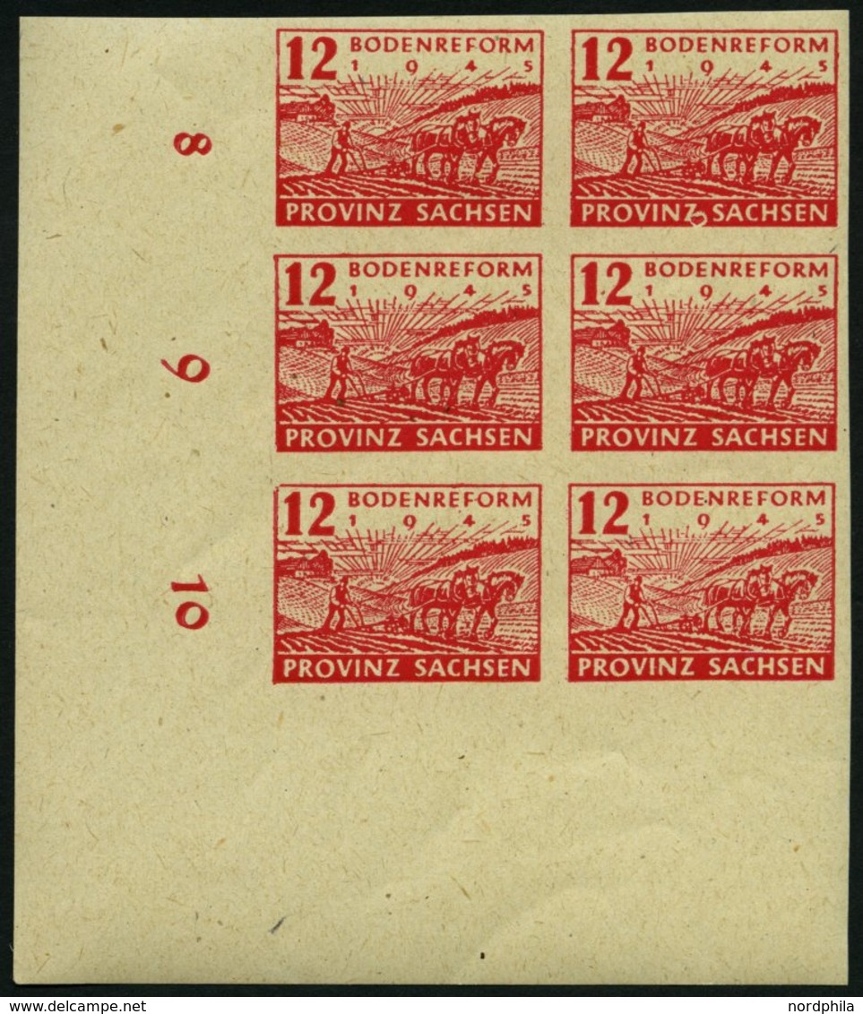 PROVINZ SACHSEN 86II **, 1945, 12 Pf. Bodenreform Mit Abart Herz Bei Z Von Provinz, Im Neunerblock Aus Der Linken Untere - Altri & Non Classificati