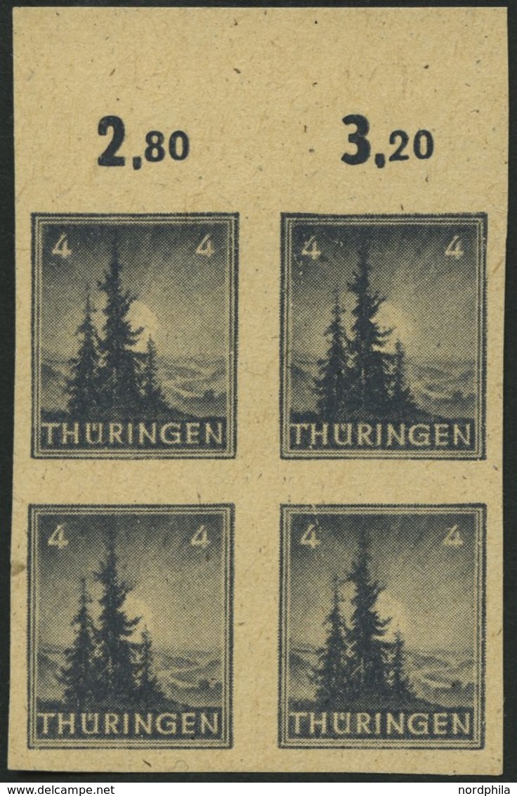 THÜRINGEN 93AYz2U VB **, 1945, 4 Pf. Bläulichschwarzgrau, Spargummierung, Dickes Papier, Fallende Papierstreifung, Ungez - Autres & Non Classés