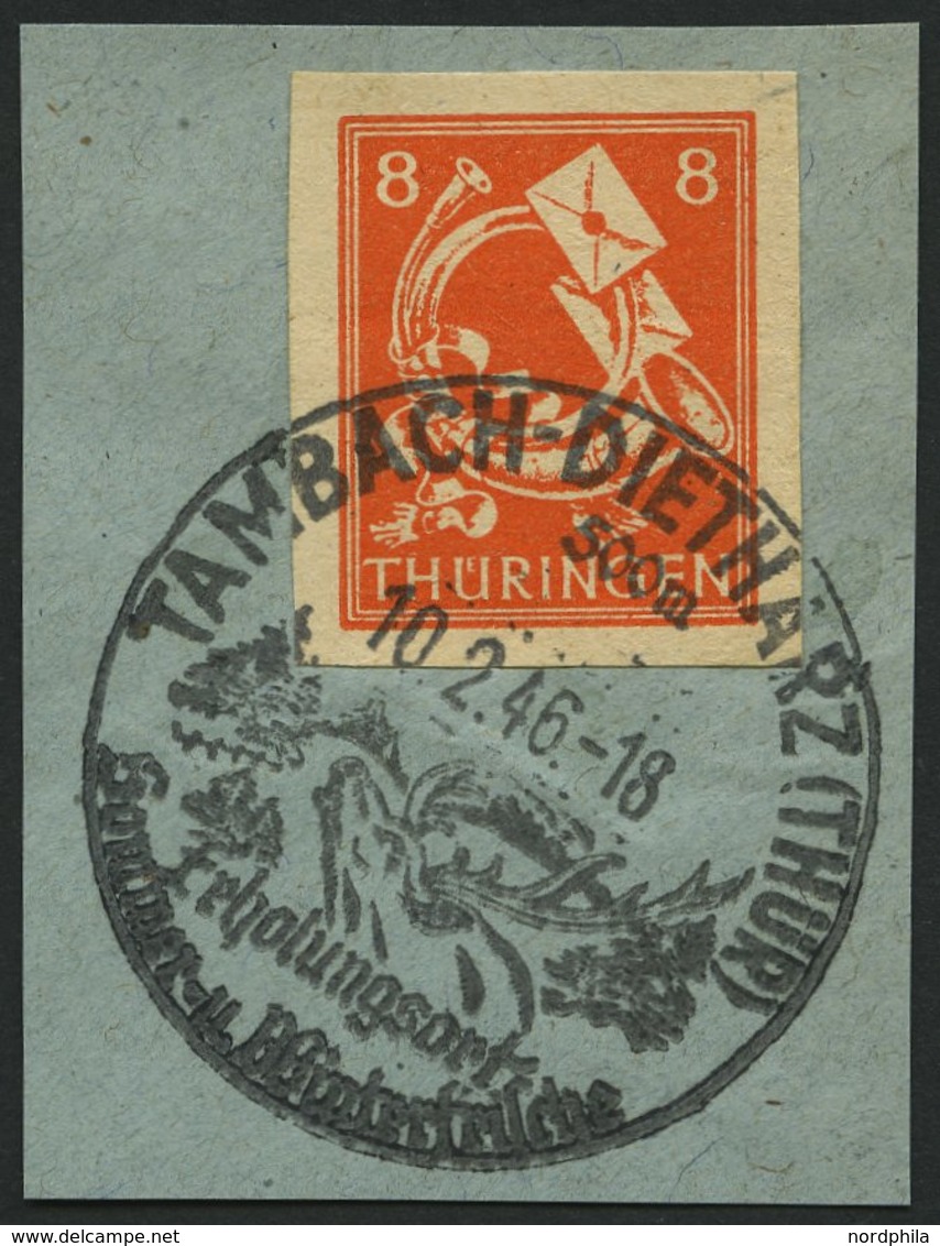 THÜRINGEN 96AXwU BrfStk, 1945, 8 Pf. Rotorange, Vollgummierung, Dickes Papier, Ungezähnt, Sonderstempel TAMBACH-DIETHARZ - Sonstige & Ohne Zuordnung