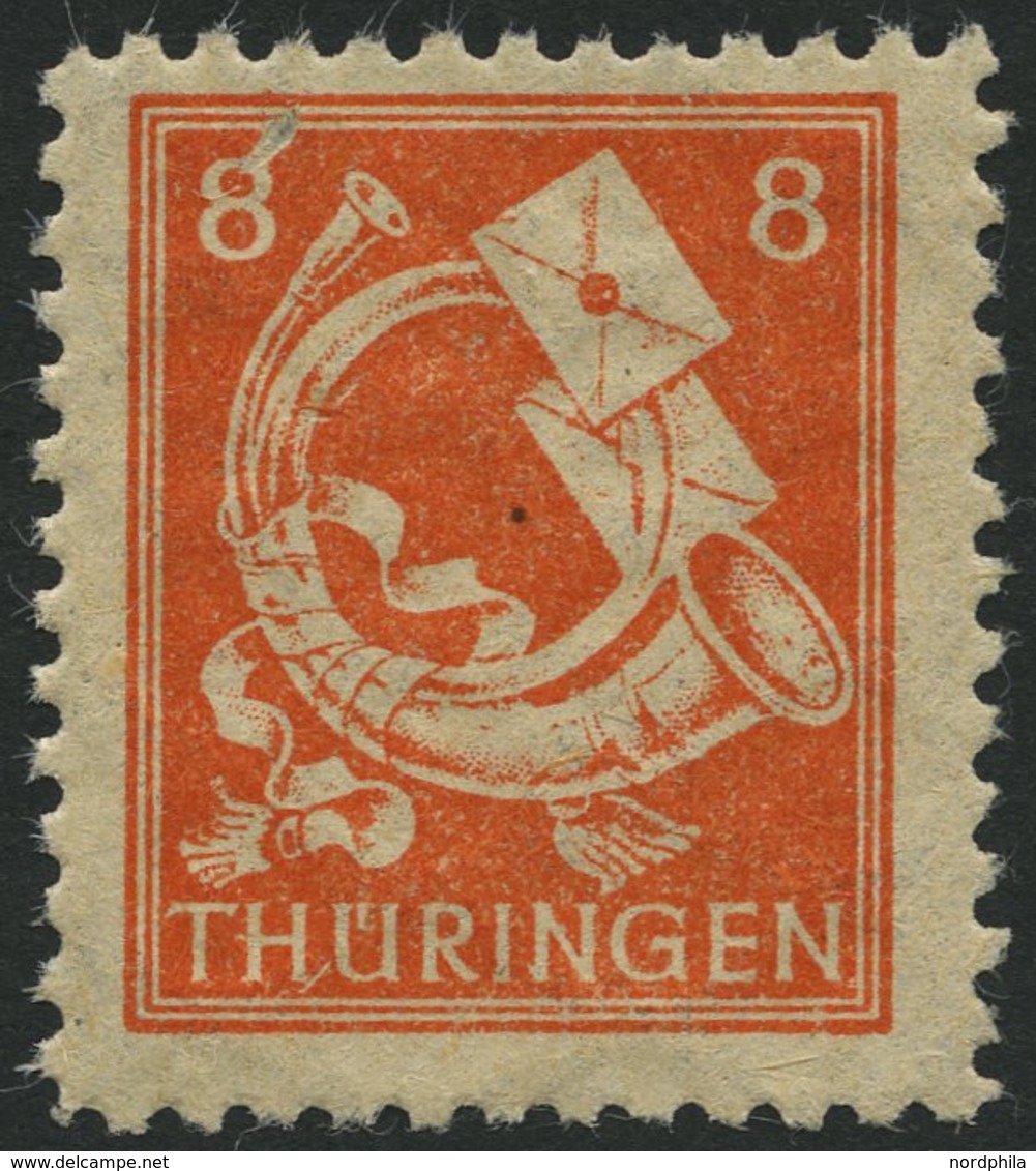 THÜRINGEN 96AYyy **, 1945, 8 Pf. Rotorange, Spargummi, Dünnes Papier, Attestkopie Herpichböhm, Mi. 100.- - Sonstige & Ohne Zuordnung