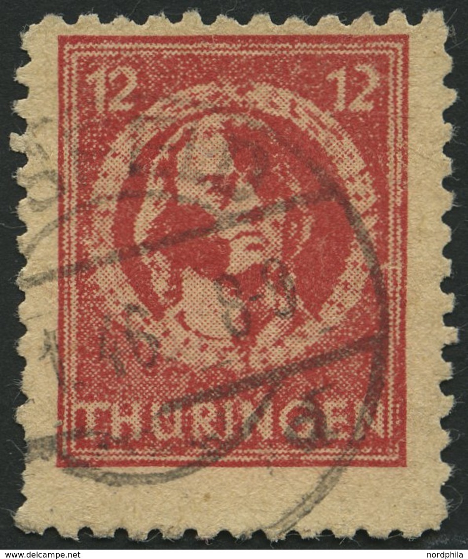 THÜRINGEN 97AXar O, 1945, 12 Pf. Karminrot, Vollgummierung, Hellchromgelbes Papier, Dicke Gummierung, Feinst (kleiner Za - Autres & Non Classés