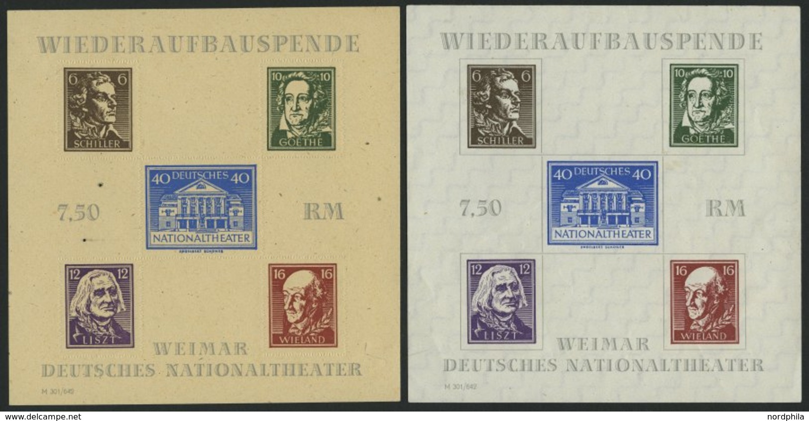 THÜRINGEN Bl. 3A/B(*), **, 1946, Blockpaar Nationaltheater, übliche Gummibüge, Pracht, Mi. 90.- - Autres & Non Classés