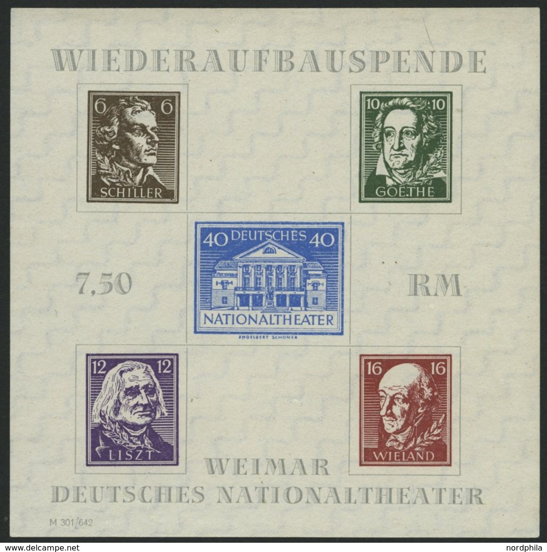 THÜRINGEN Bl. 3APFIV (*), 1946, Block Nationaltheater, Ungezähnt, Mit Plattenfehler Punkt Hinter Erstem E Im Goethe, Pra - Autres & Non Classés