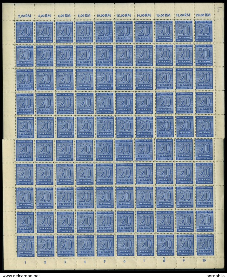 WEST-SACHSEN 134/5Y **, 1945, 20 Pf. Mittelblau Und 30 Pf. Oliv, Je Im Bogen (100), Mittig Angetrennt, Pracht, Mi. (200. - Sonstige & Ohne Zuordnung