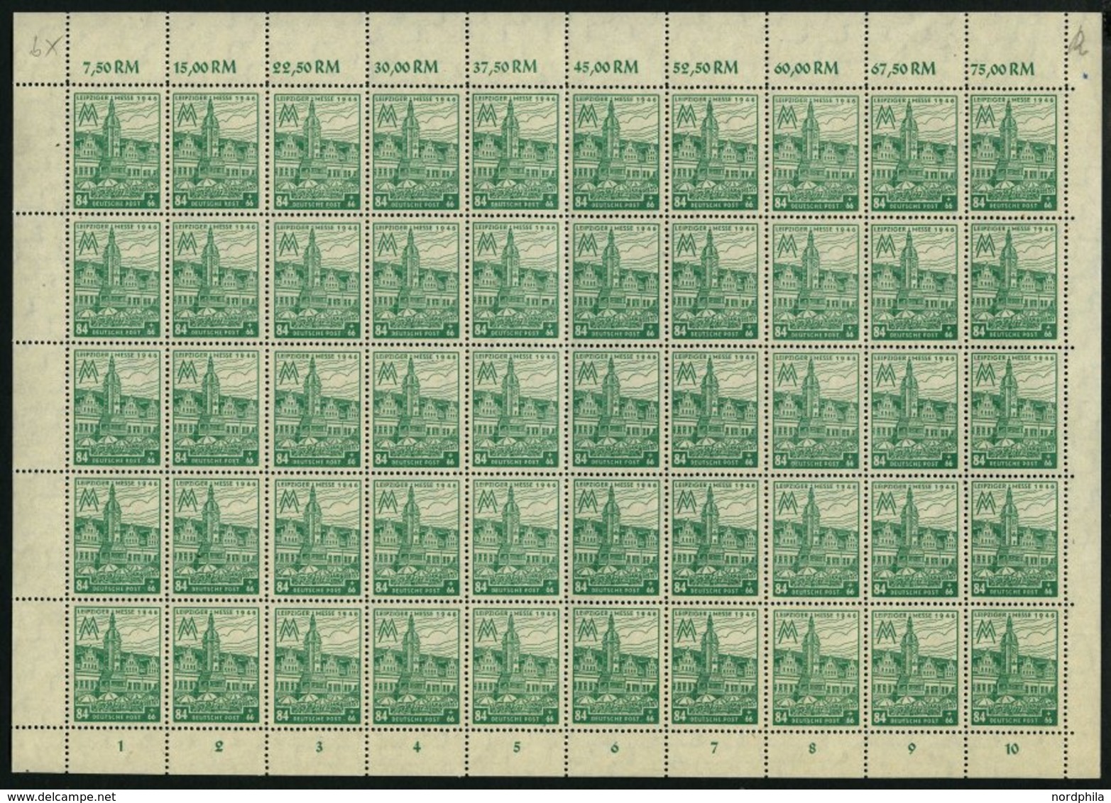 WEST-SACHSEN 165AXb **, 1946, 84 Pf. Schwärzlichgelbsmaragdgrün, Gezähnt, Wz. 1X, Im Bogen (50), Pracht, Gepr. Schulz, M - Autres & Non Classés