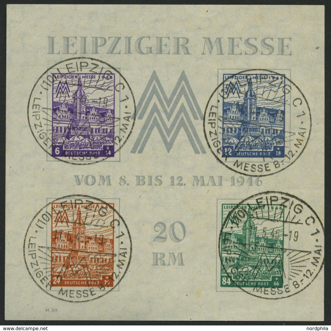 WEST-SACHSEN Bl. 5XZa O, 1946, Block Leipziger Messe, Wz. Stufen Steil Fallend, Type IV, Unbedeutende Kleine Getönte Ste - Other & Unclassified