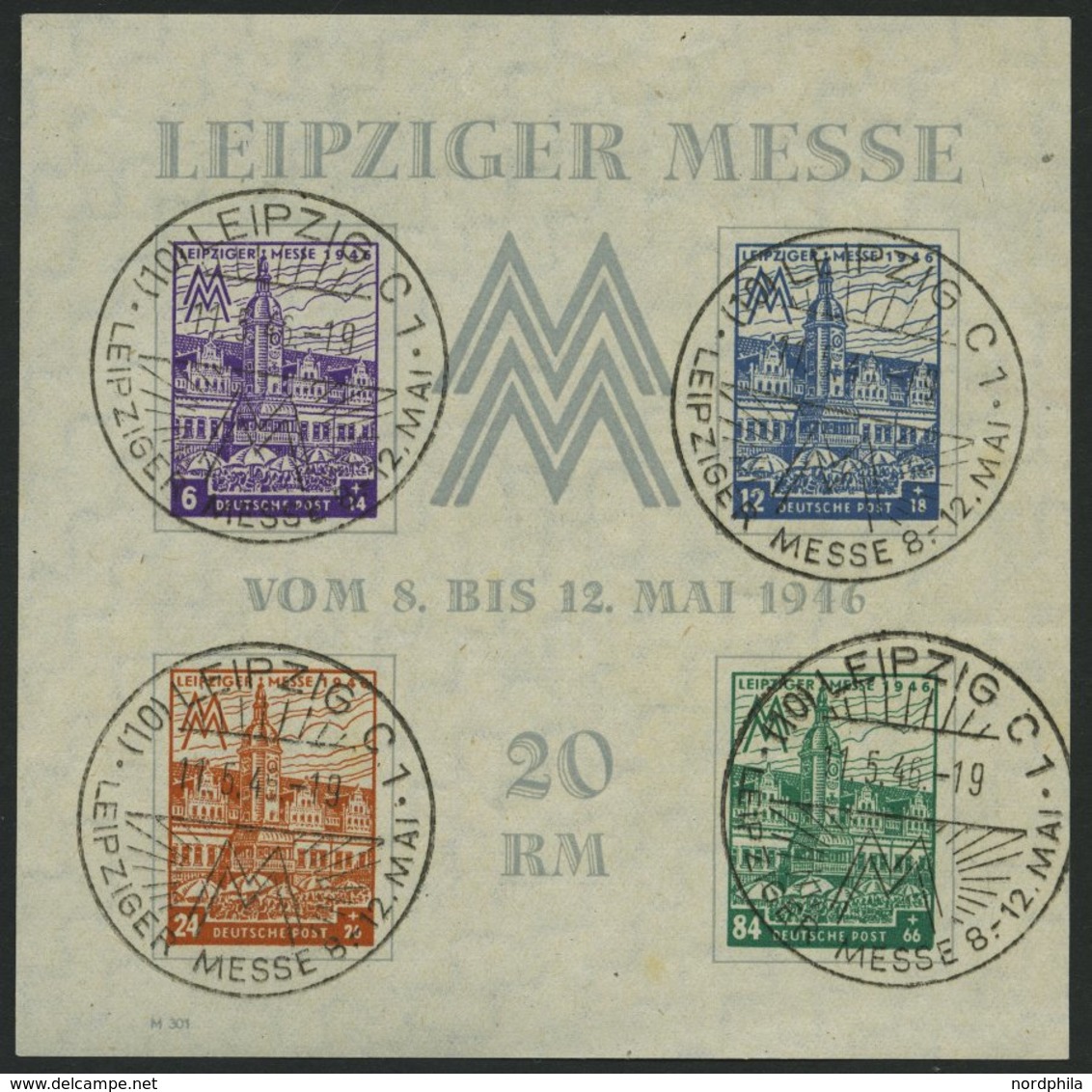 WEST-SACHSEN Bl. 5XZa O, 1946, Block Leipziger Messe, Wz. Stufen Steil Fallend, Type IV, Unbedeutende Kleine Getönte Ste - Sonstige & Ohne Zuordnung