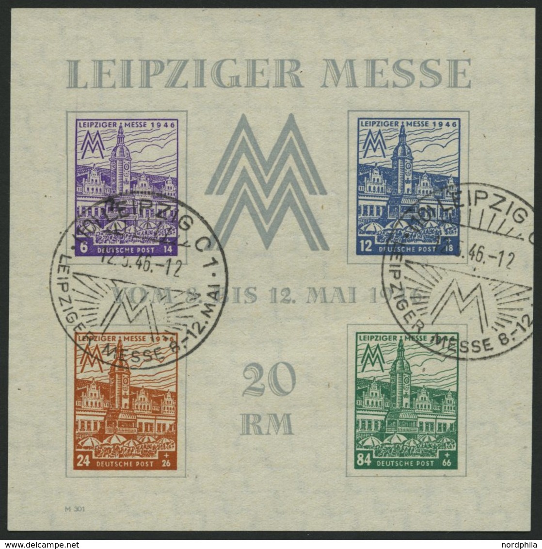 WEST-SACHSEN Bl. 5Ya O, 1946, Block Leipziger Messe, Wz. 1Y, Type VI, Sonderstempel, Pracht, Mi. 350.- - Autres & Non Classés