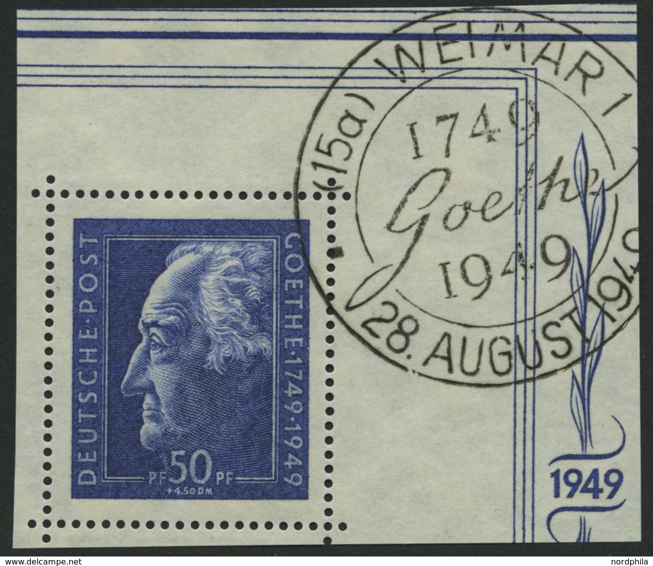 ALLGEMEINE-AUSGABEN 239 O, 1949, 50 Pf. Goethe, Sonderstempel, Pracht, Mi. 280.- - Sonstige & Ohne Zuordnung