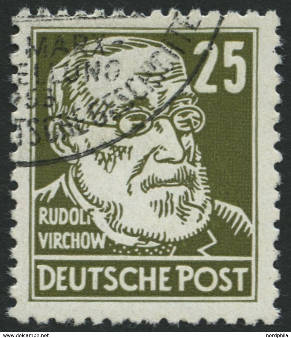 DDR 334vaXI O, 1953, 25 Pf. Braunoilv Virchow, Wz. 2XI, Zeitgerecht Entwertet, Pracht, Kurzbefund Schönherr, Mi. 600.- - Oblitérés