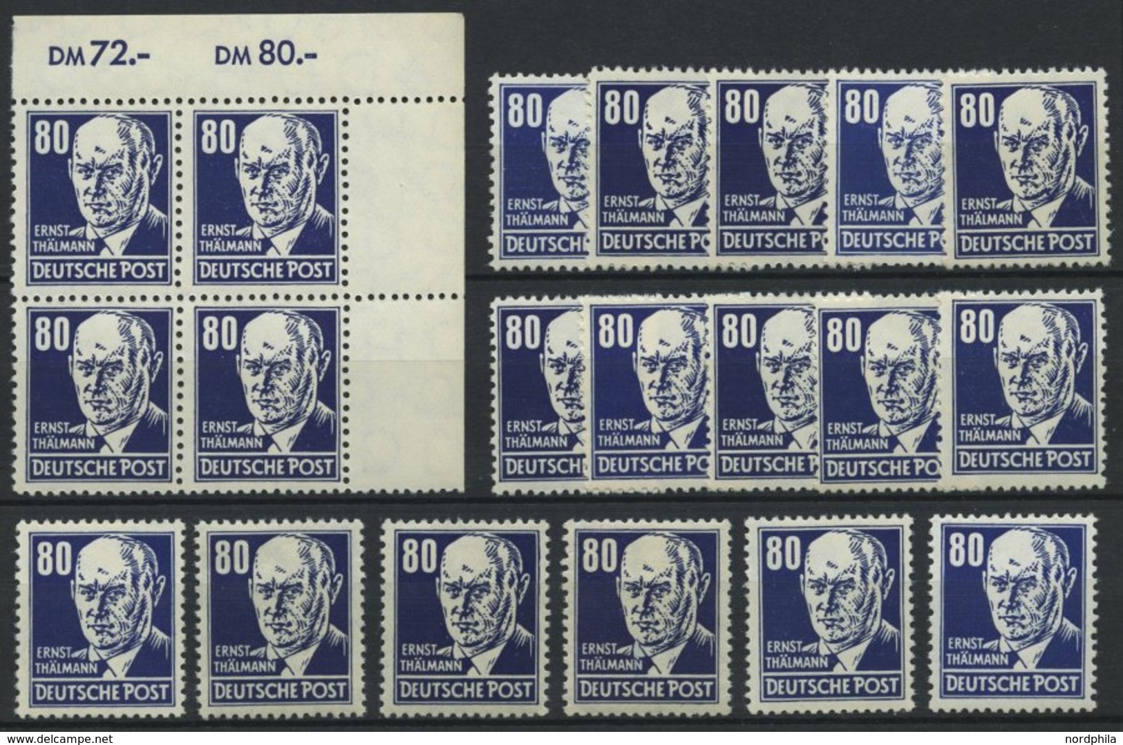 DDR 339 **, 1952, 80 Pf. Thälmann, 20x, Meist Pracht - Used Stamps