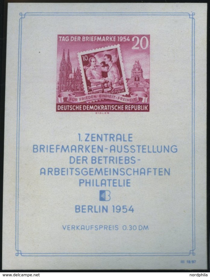 DDR Bl. 10III **, 1954, Block Briefmarken-Ausstellung Mit Abart Punkt über Rechtem Oberem Block-Einfassungsornament, Pra - Oblitérés