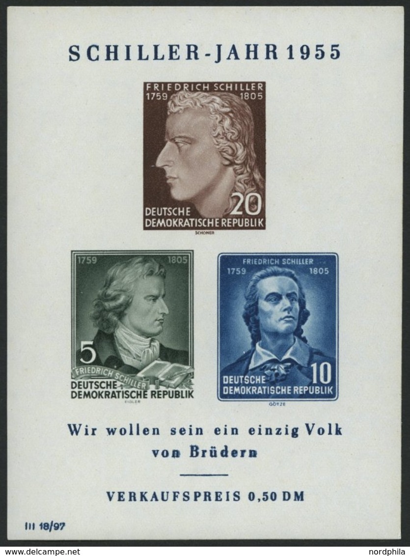 DDR Bl. 12IV **, 1955, Block Schiller Mit Abart Vorgezogener Fußstrich Bei J, Pracht, Mi. 80.- - Used Stamps