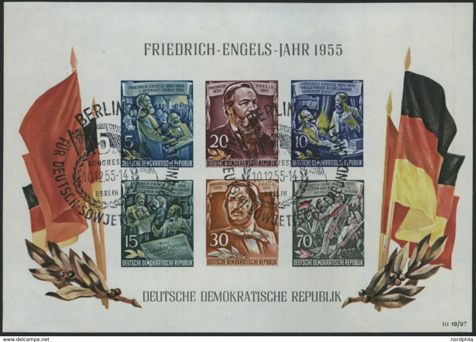 DDR Bl. 13 O, 1955, Block Engels, Sonderstempel 5. Kongress Für Deutsch-Sowjetische Freundschaft, Pracht, Mi. 250.- - Usati