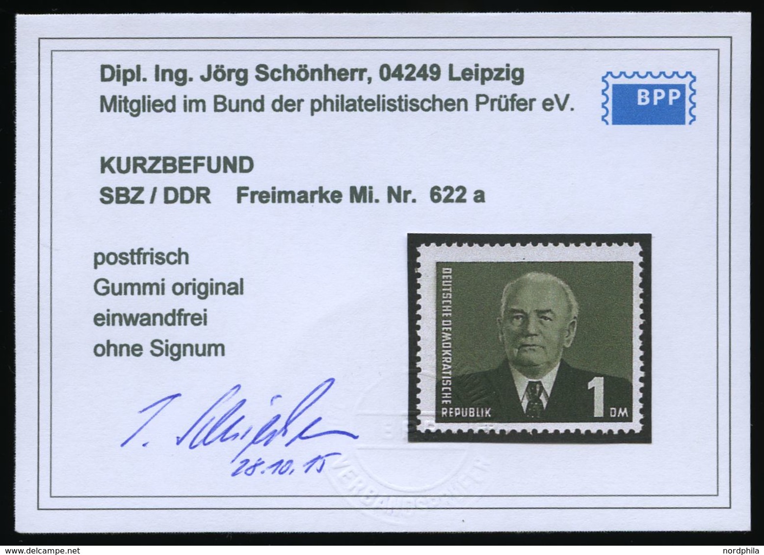 DDR 622a **, 1957, 1 DM Schwarzgraugrün Pieck, Wz. 3X, Pracht, Kurzbefund Schönherr, Mi. 400.- - Oblitérés