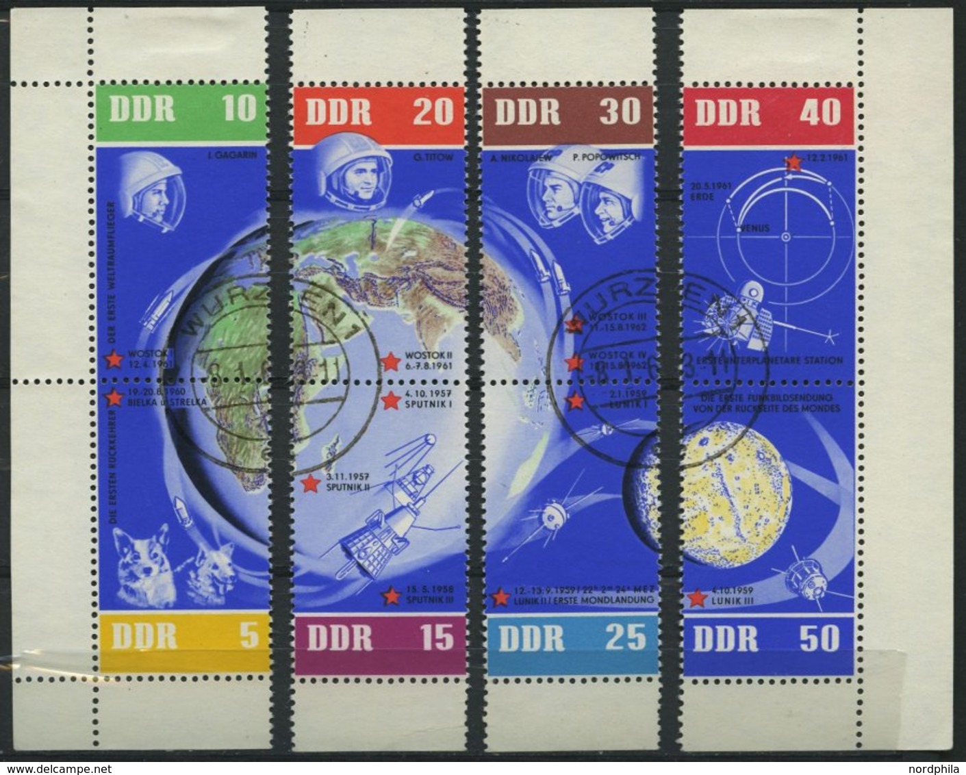 DDR 926-33 O, 1962, Weltraumflüge (S Zd 40-43), Tagesstempel, 4 Prachtwerte, Mi. 90.- - Used Stamps