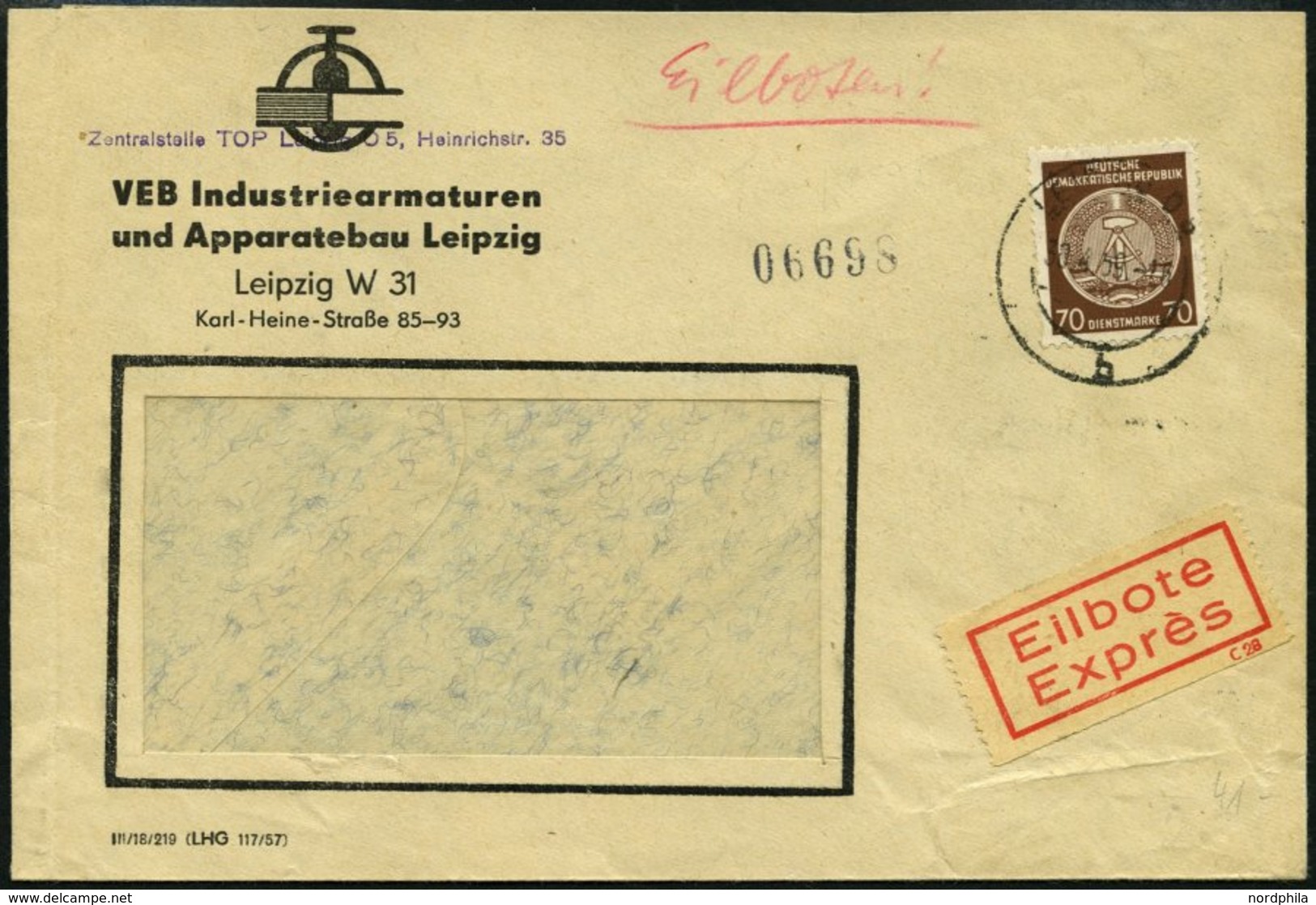 DIENSTMARKEN A D 41 BRIEF, 1958, 70 Pf. Rötlichbraun, Wz. 3, Fensterumschlag, Eil-Einschreibbrief, Pracht - Other & Unclassified