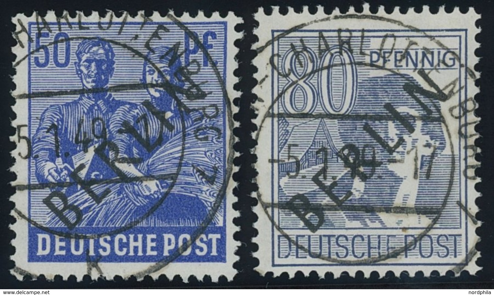 BERLIN 13,15 O, 1948, 50 Und 80 Pf. Schwarzaufdruck, 2 Prachtwerte, Gepr. D. Schlegel, Mi. 60.- - Other & Unclassified