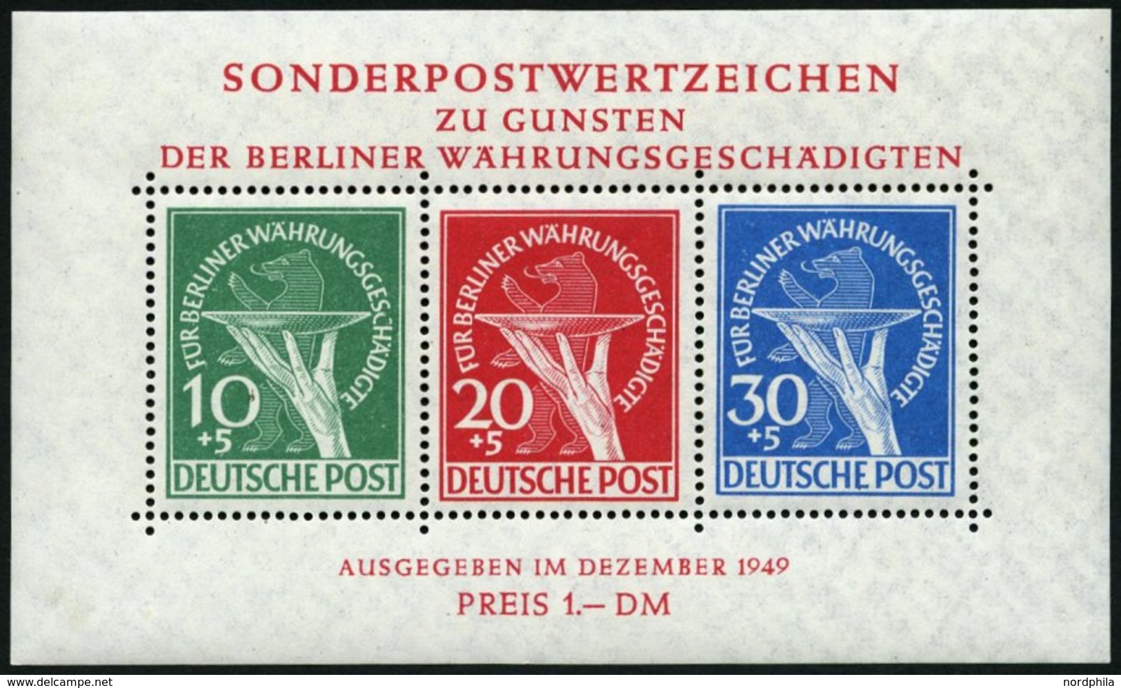 BERLIN Bl. 1II *, 1949, Block Währungsgeschädigte, Beide Abarten, Pracht, Gepr. Lippschütz, Mi. 1000.- - Altri & Non Classificati