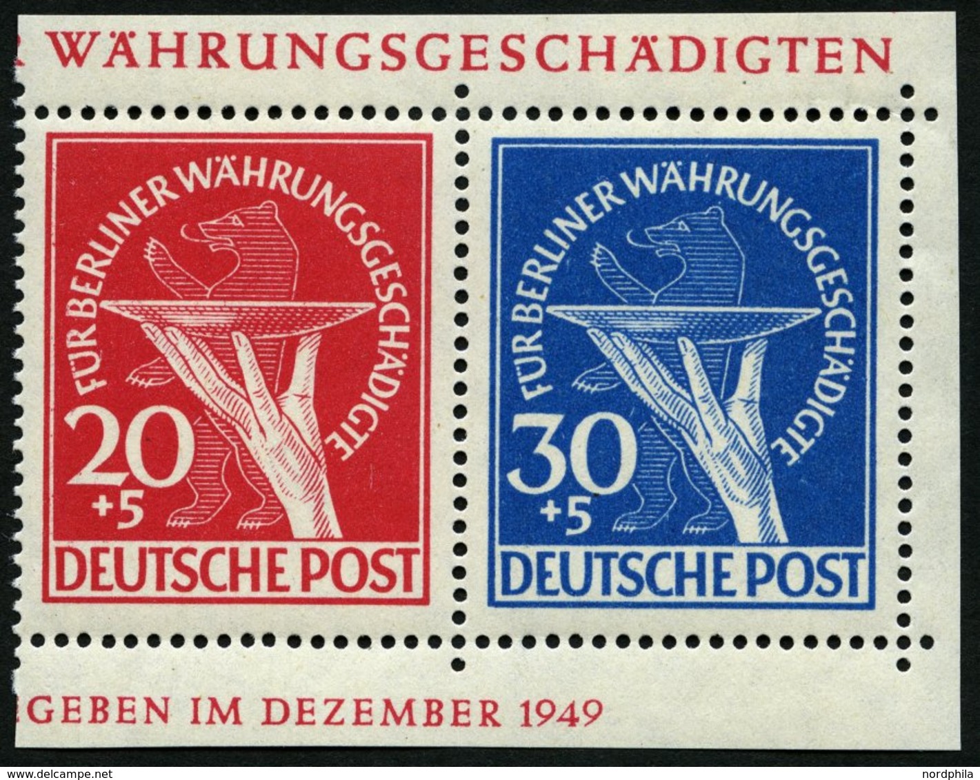 BERLIN 69/70 **, 1949, 20 Und 30 Pf. Währungsgeschädigte Im Paar Aus Block, Pracht - Autres & Non Classés