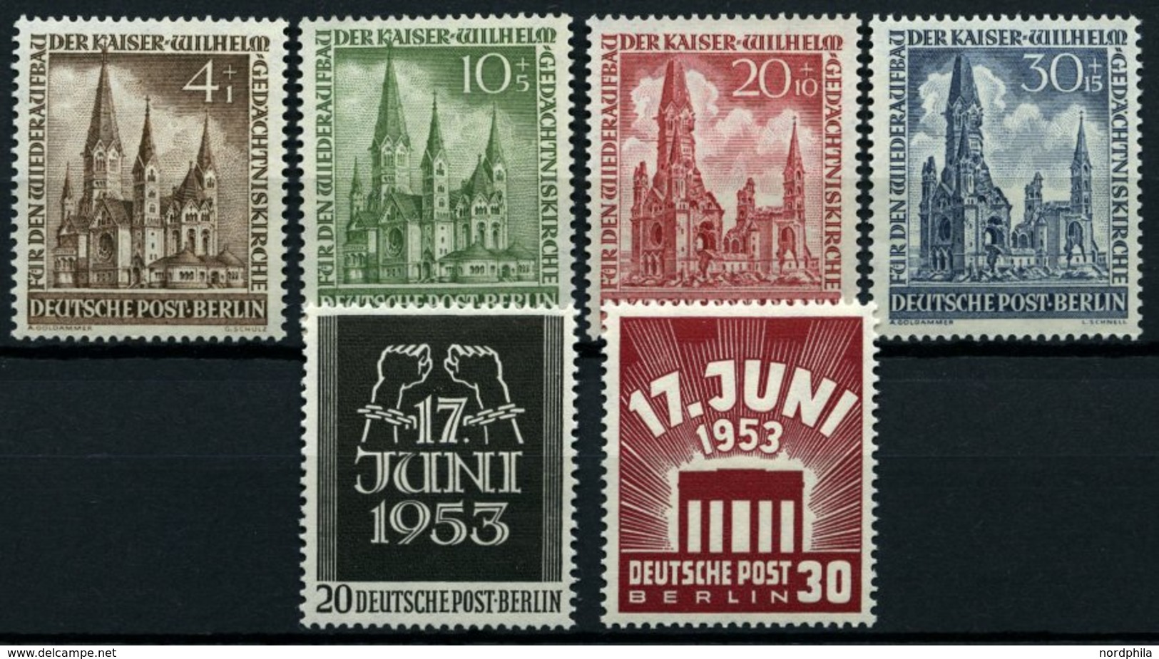 BERLIN 106-11 **, 1953, Gedächtniskirche, 17. Juni, 2 Prachtsätze, Mi. 75.- - Altri & Non Classificati