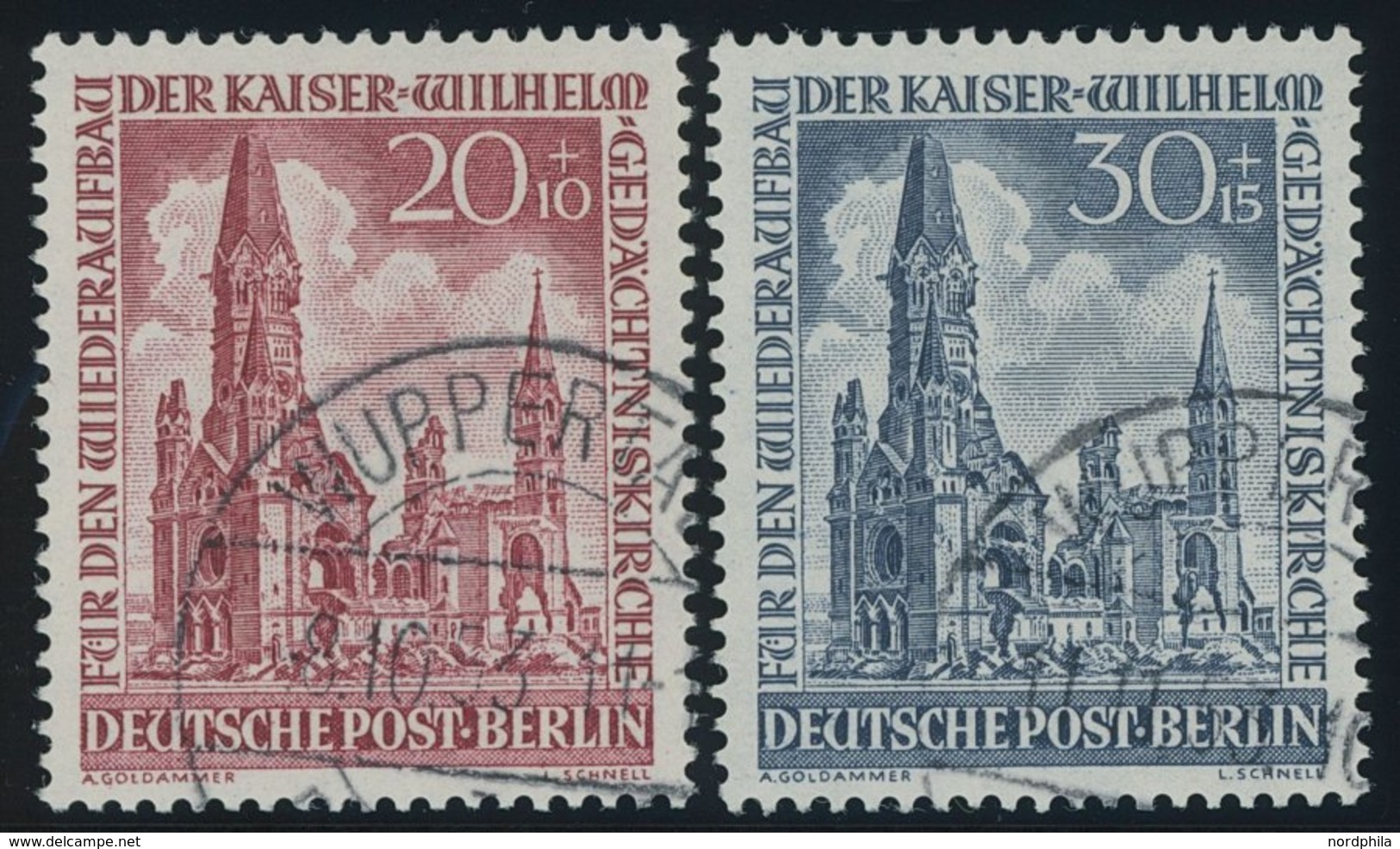 BERLIN 108/9 O, 1953, 20 Und 30 Pf. Gedächtniskirche, 2 Prachtwerte, Gepr. D. Schlegel, Mi. 155.- - Sonstige & Ohne Zuordnung